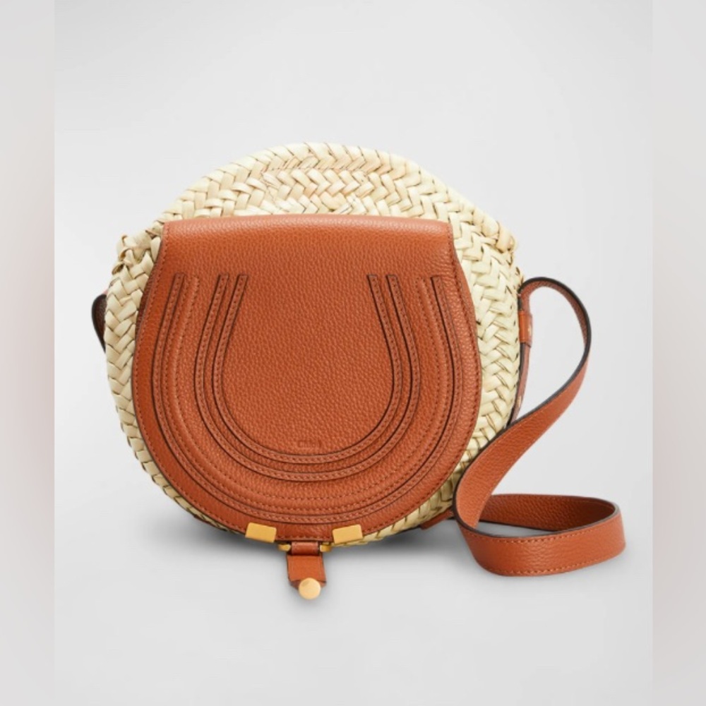 NWT Chloé Marcie Small Crossbody Bag in Raffia and Leather